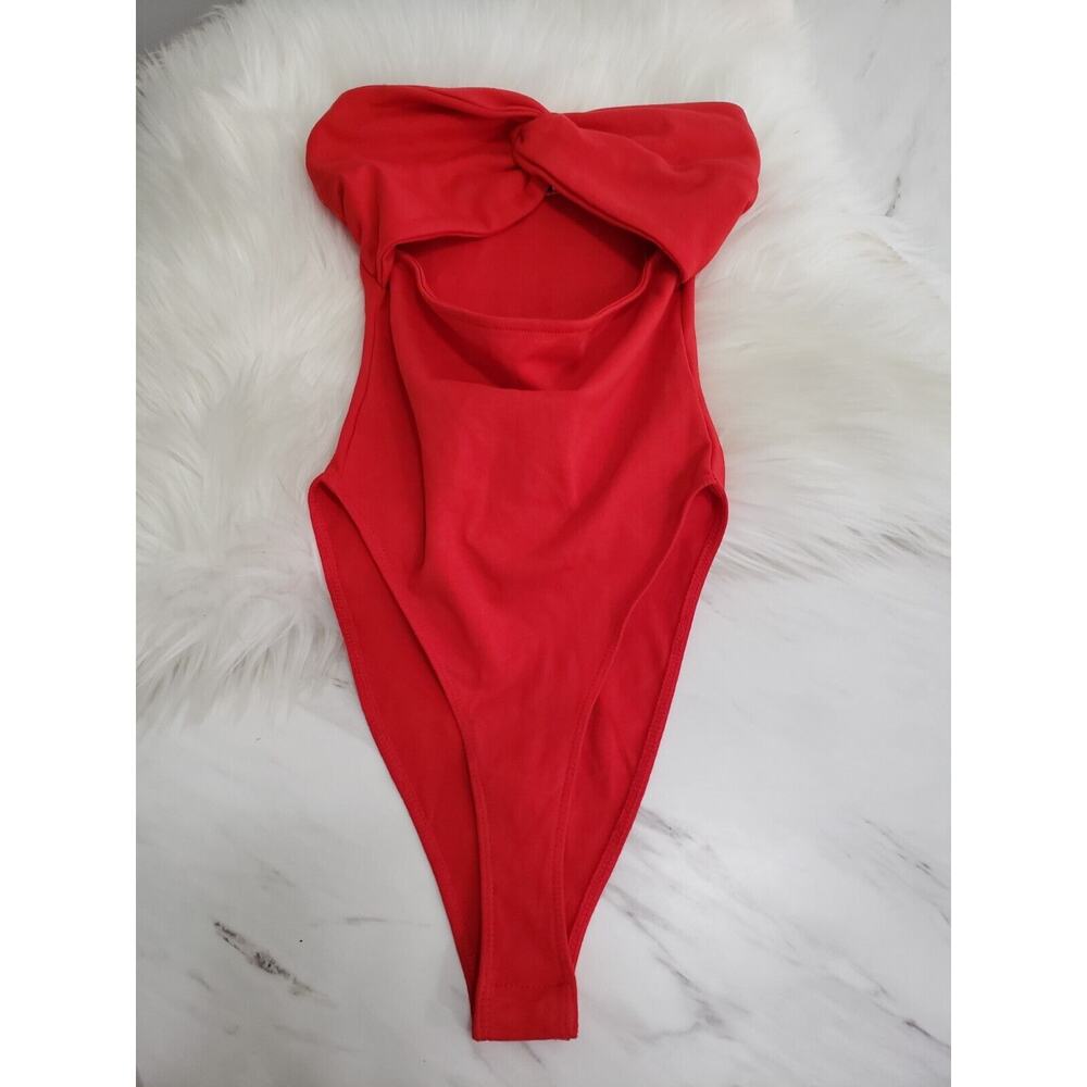 NEW Zara poppy red strapless sweetheart knotted keyhole‎ detail bodysuit SMALL